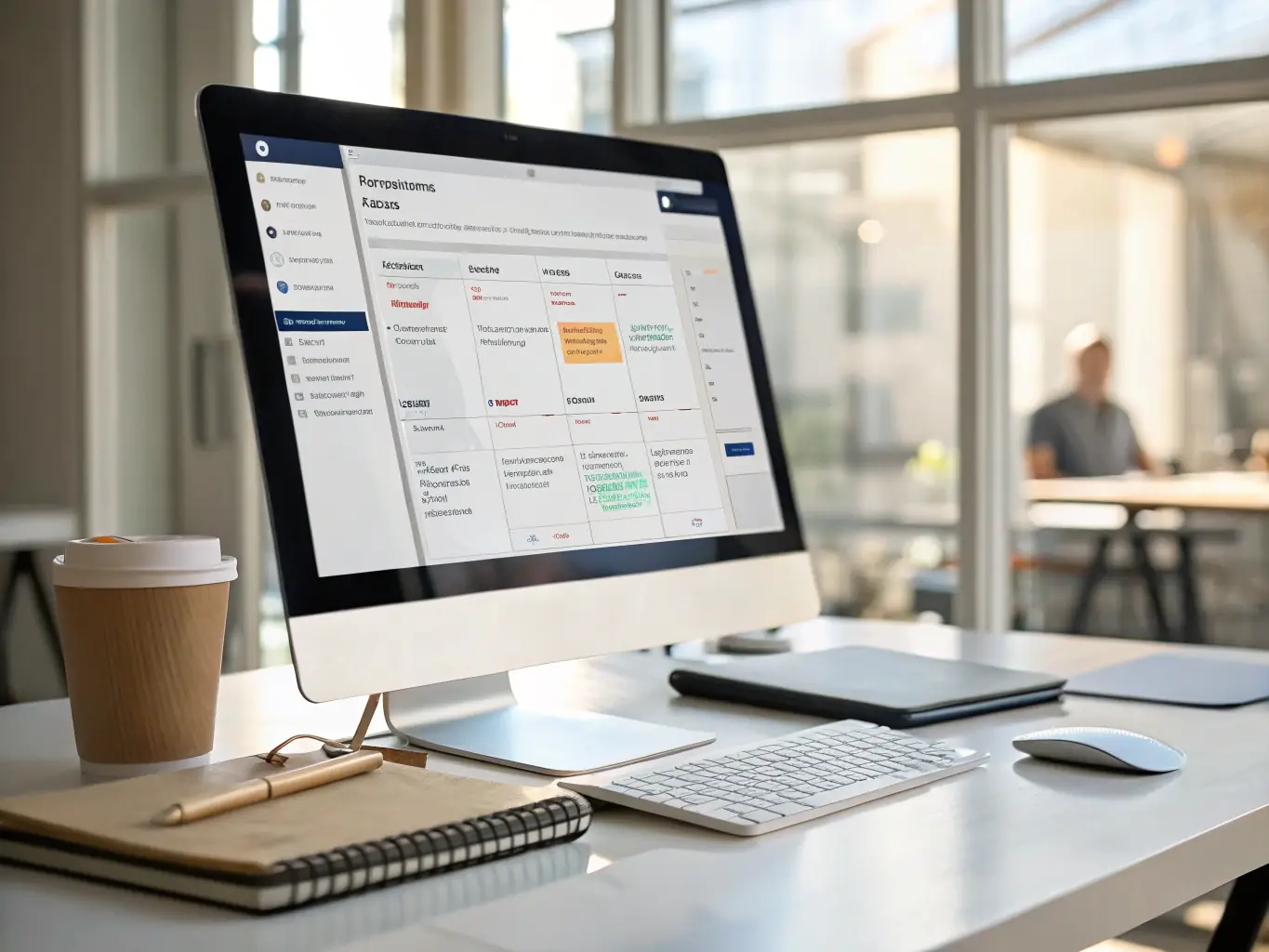 A photograph showcasing a well-organized architectural project management board with clear timelines, tasks, and responsibilities, emphasizing efficient project management.